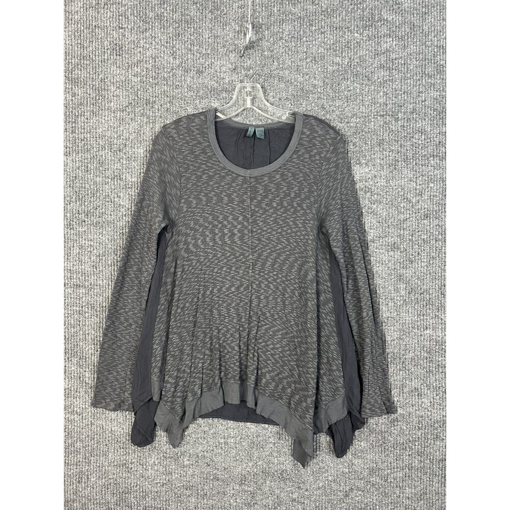 Left Of Center Shirt Womens XS Gray Asymmetrical Lagenlook Long Sleeve Boho